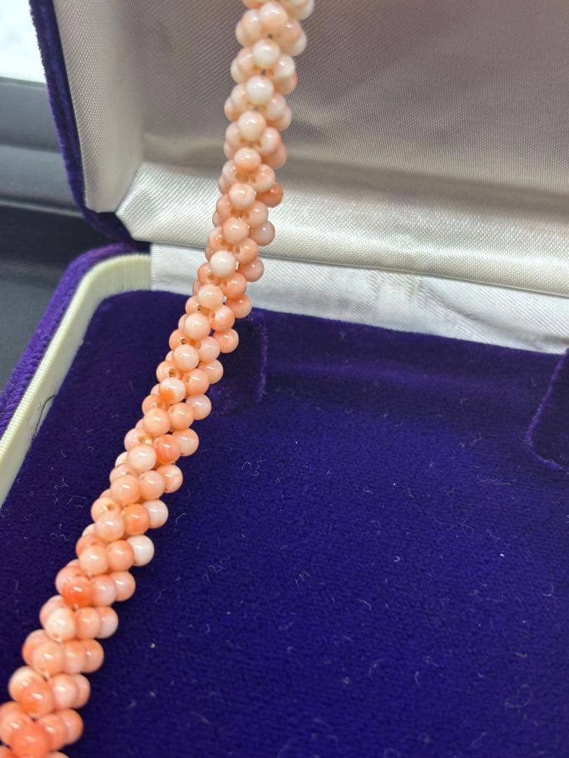 天然サンゴ　桃色白サンゴ 二重デザインネックレス 珊瑚　オシャレ上品