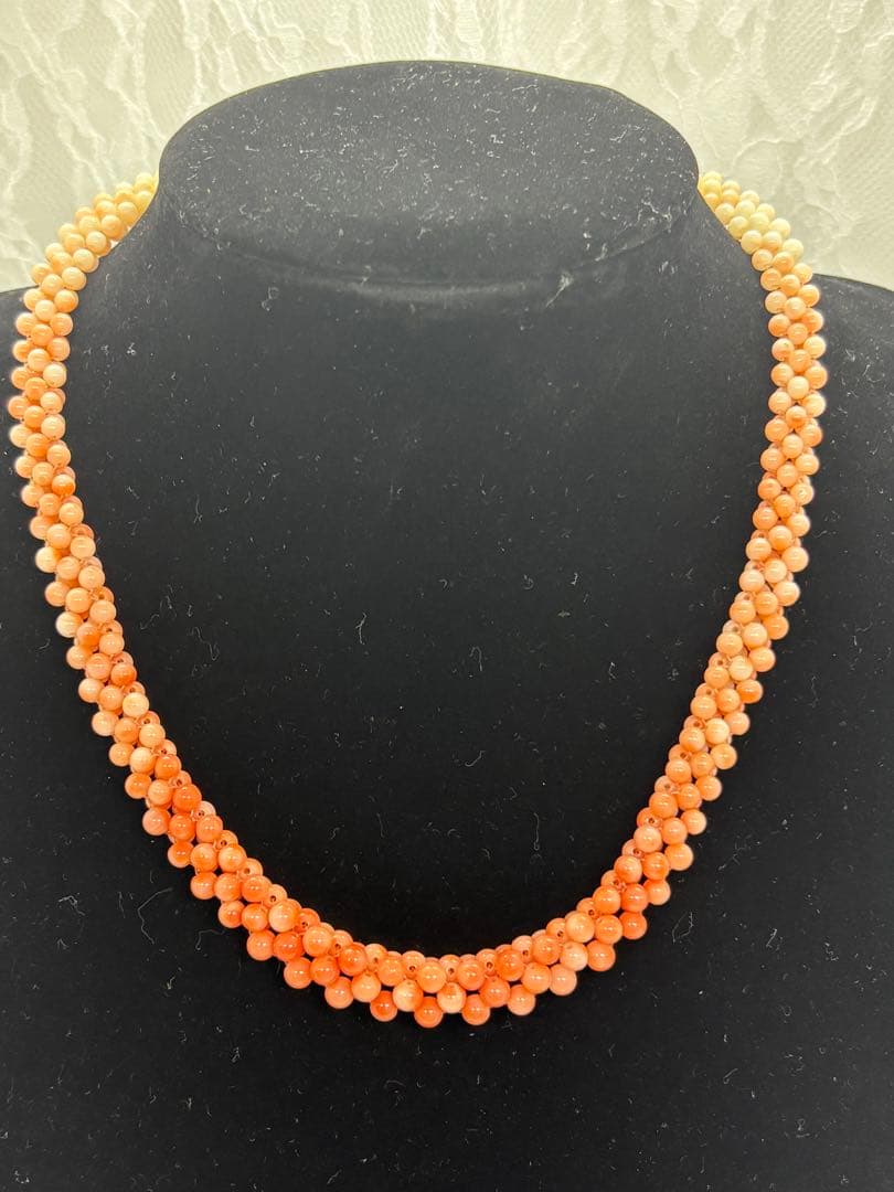 天然サンゴ　桃色白サンゴ 二重デザインネックレス 珊瑚　オシャレ上品