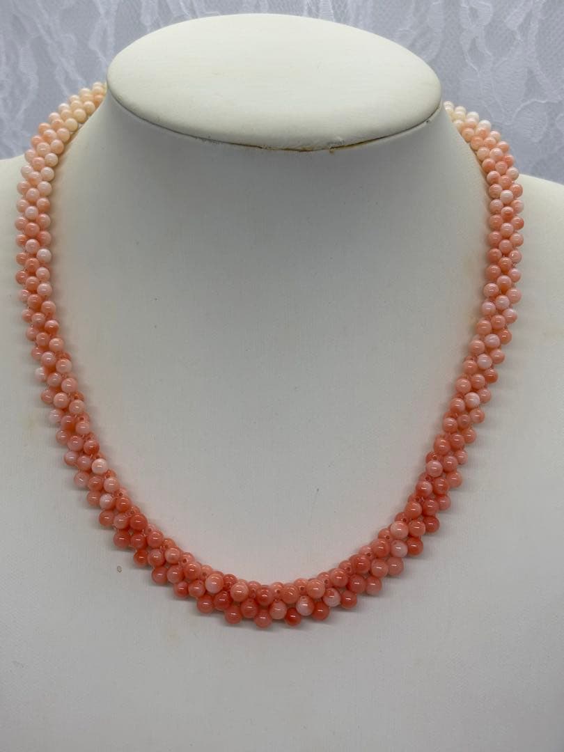 天然サンゴ　桃色白サンゴ 二重デザインネックレス 珊瑚　オシャレ上品