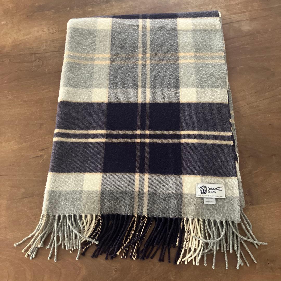 ジョンストンズ大判カシミアストール　シルバーバンノックベーン