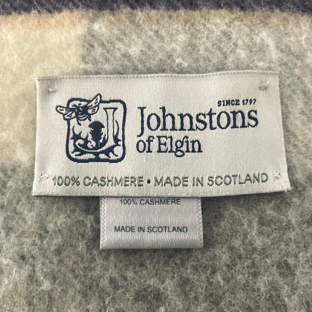 ジョンストンズ大判カシミアストール　シルバーバンノックベーン