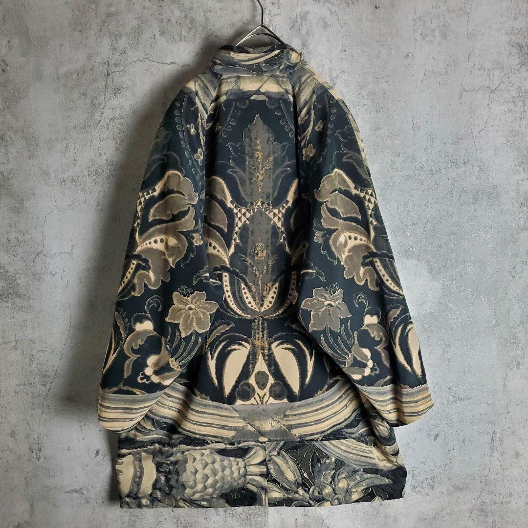 【ヴィンテージ】古着 スタンドカラーコート 総柄 花柄 黒 グレー レトロ