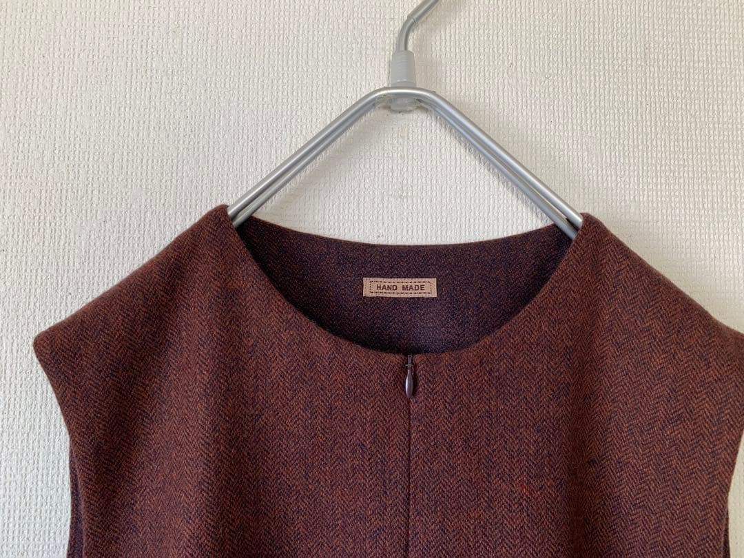 ハンドメイド ウール・ツイードのジャンパースカート　総裏地付き