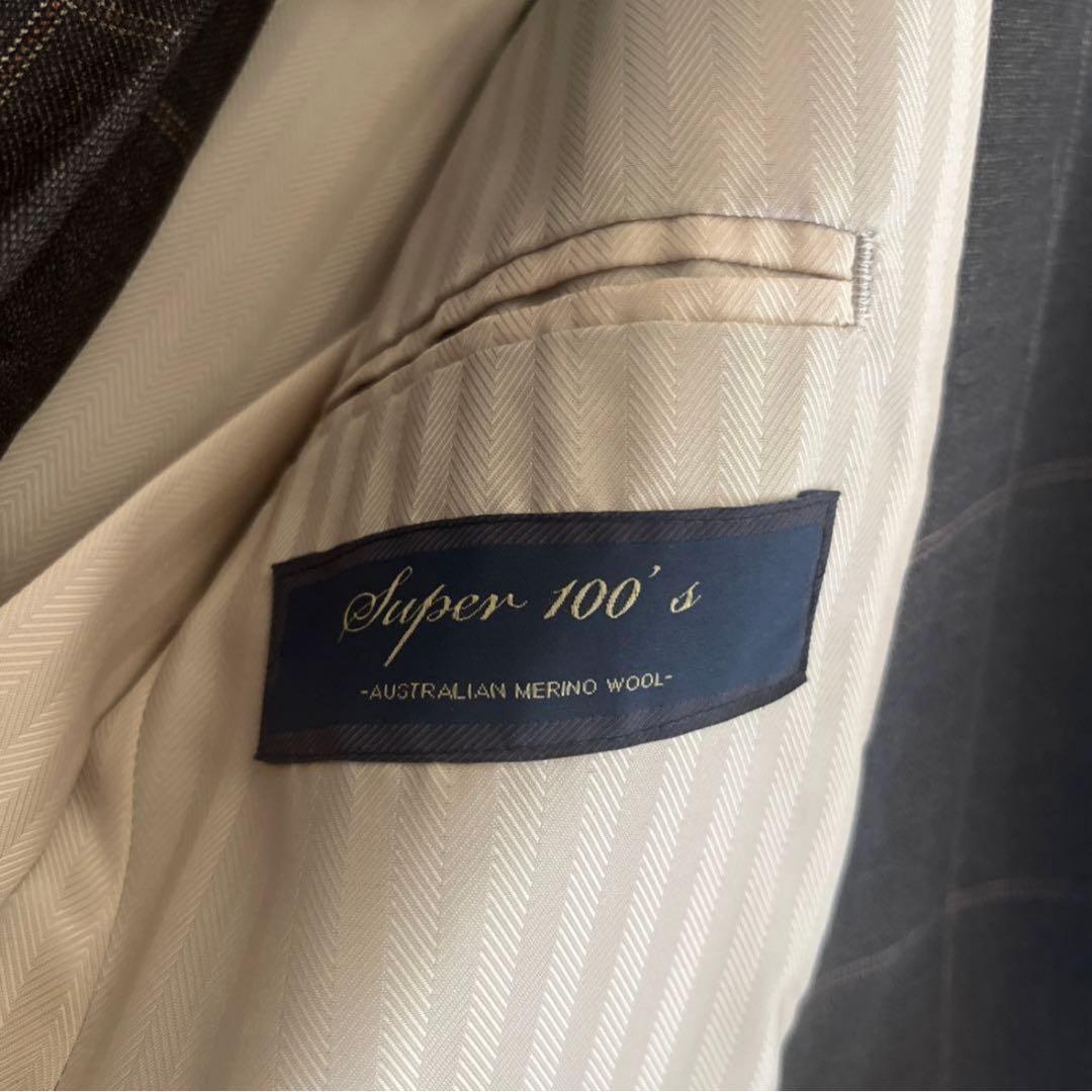 ら*ぼ様 オーダースーツ　ブラウン　茶　チェック　ダブル　super 100