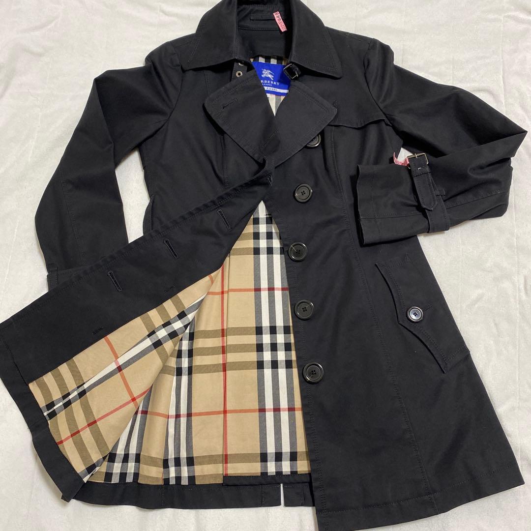 ✨Burberry Blue label ブラック コート　チェック裏地