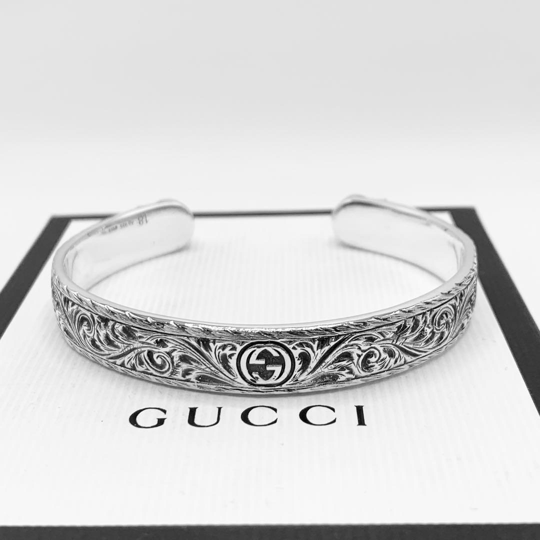 【美品/希少】GUCCI バングル　キャット　タイガー　ヘッド　アラベスク　燻