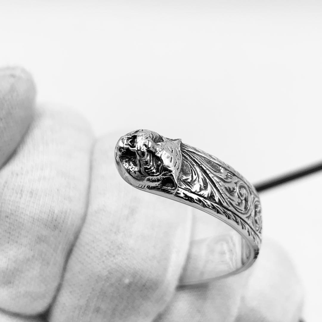 【美品/希少】GUCCI バングル　キャット　タイガー　ヘッド　アラベスク　燻