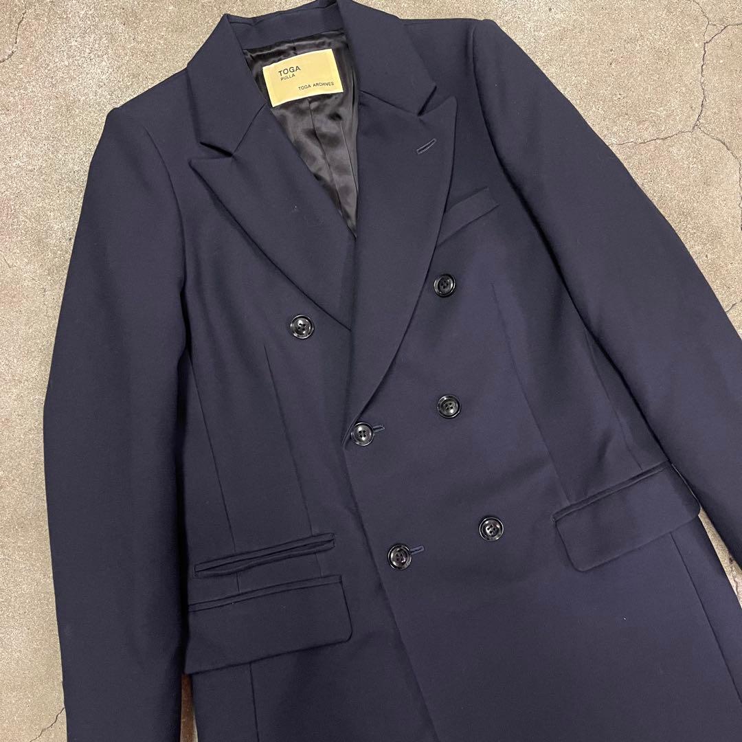 TOGA PULLA ダブル チェスターコート ネイビー