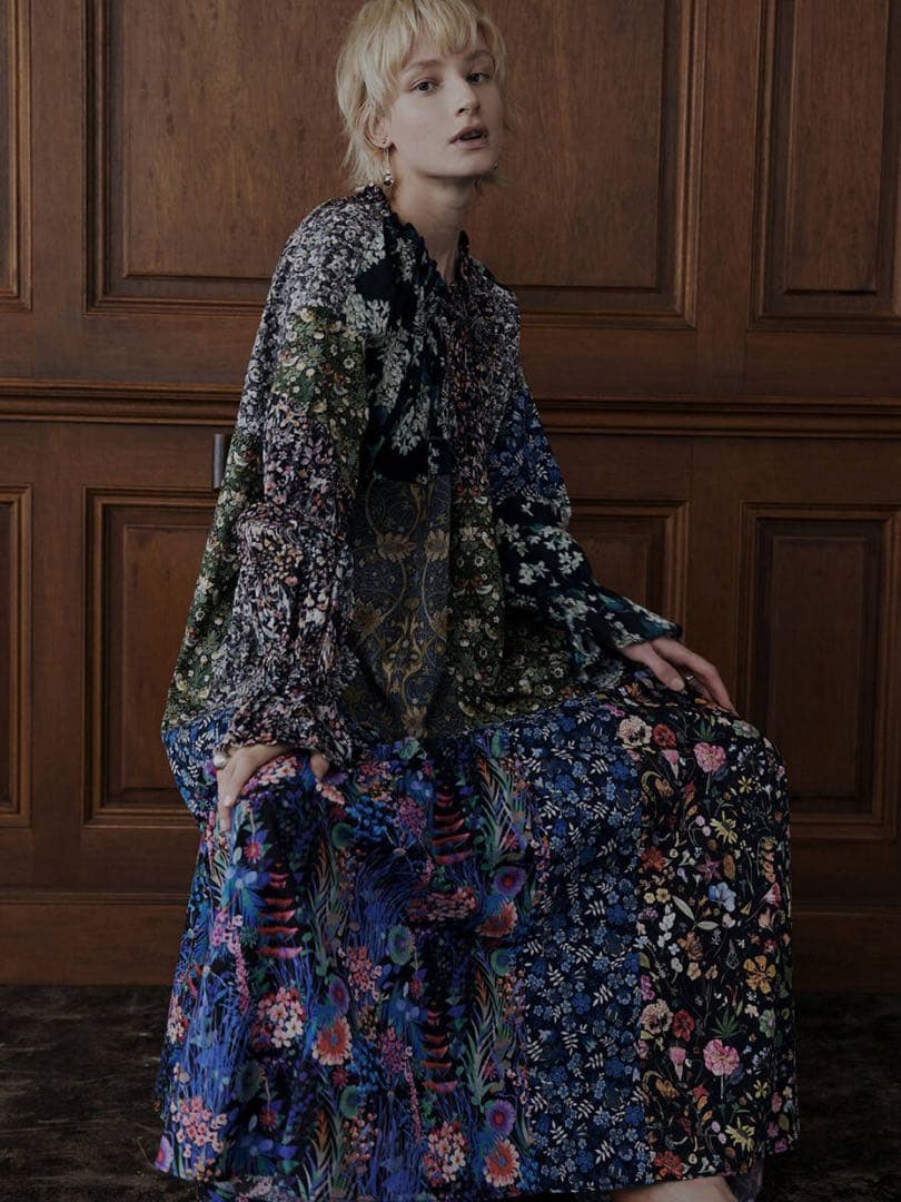 ameri vintage リバティパッチワークワンピース　M