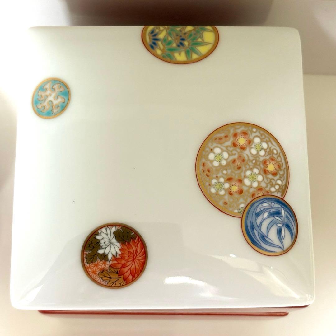 深川製磁　寿赤絵 角小二段重　宮内庁御用達　美品