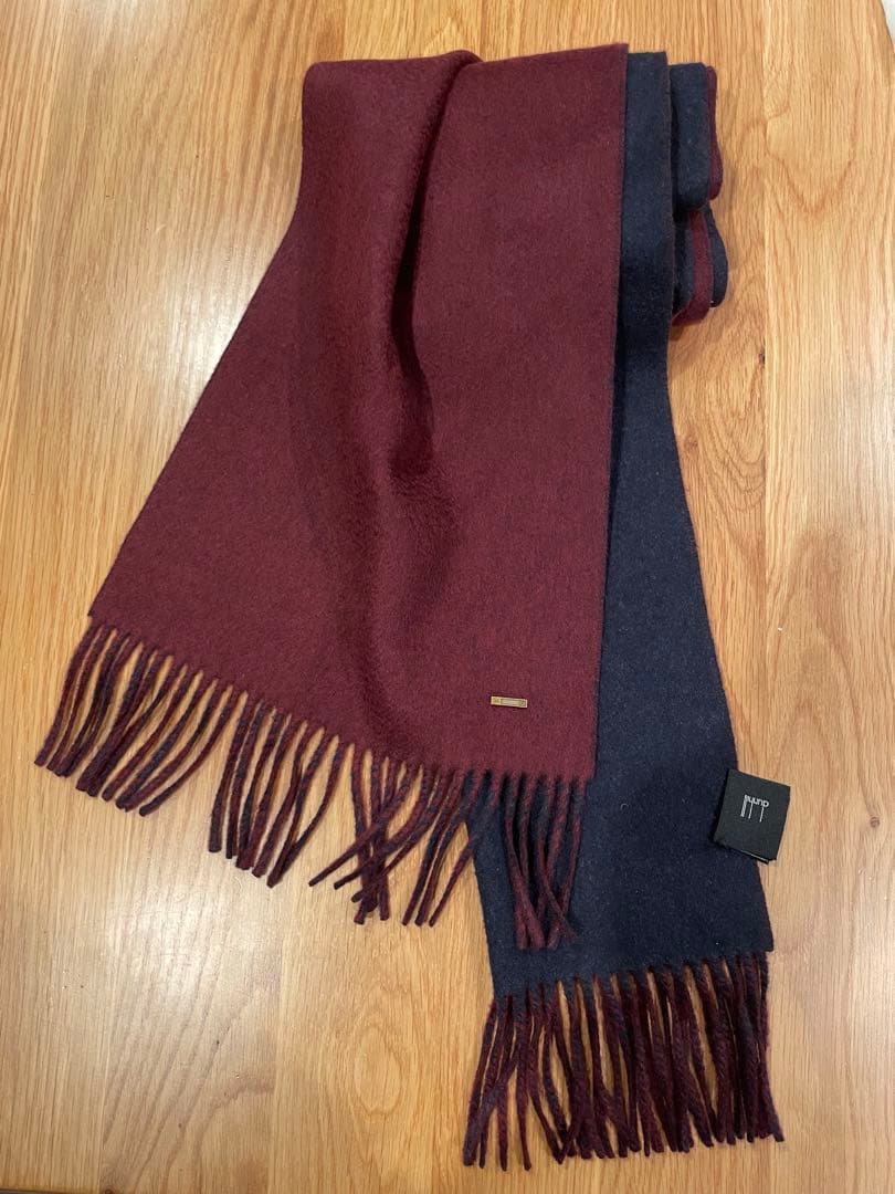dunhill ネイビー/バーガンディ マフラー　ダブルフェイス　カシミヤ