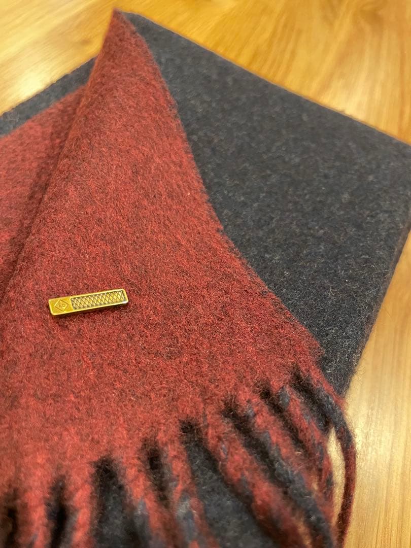 dunhill ネイビー/バーガンディ マフラー　ダブルフェイス　カシミヤ