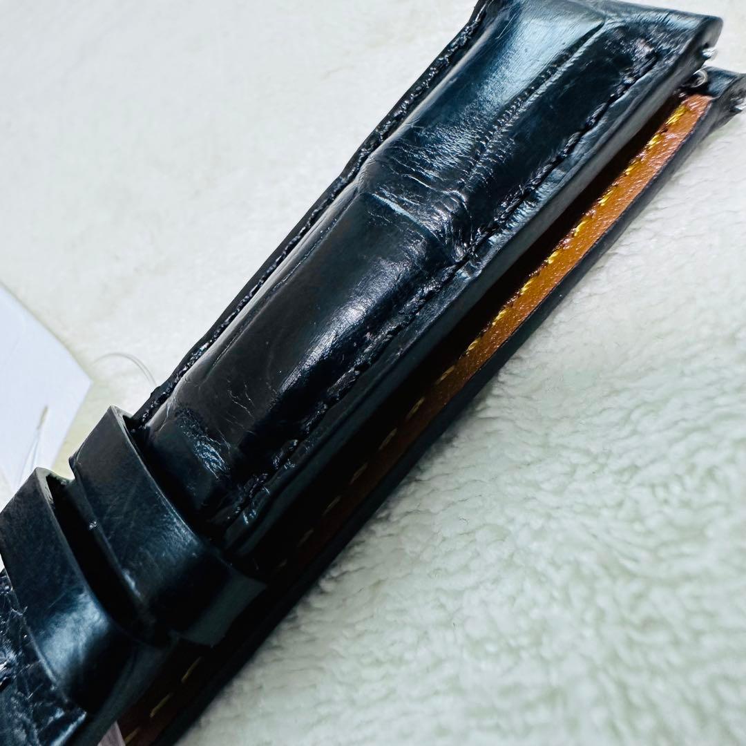 3032#20mm-18mmブラック★本物クロコダイルベルト★スイス製