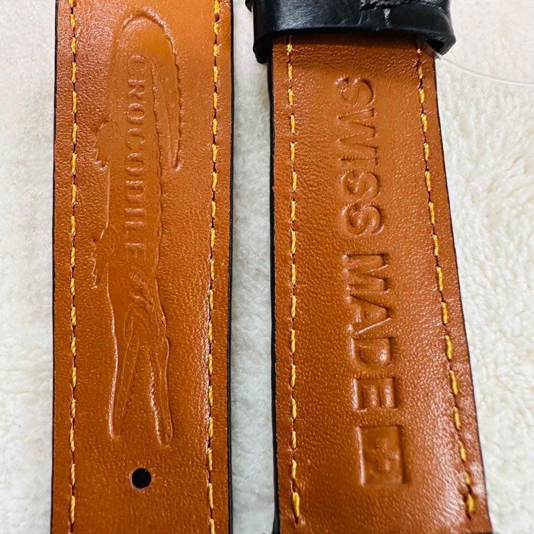 3032#20mm-18mmブラック★本物クロコダイルベルト★スイス製