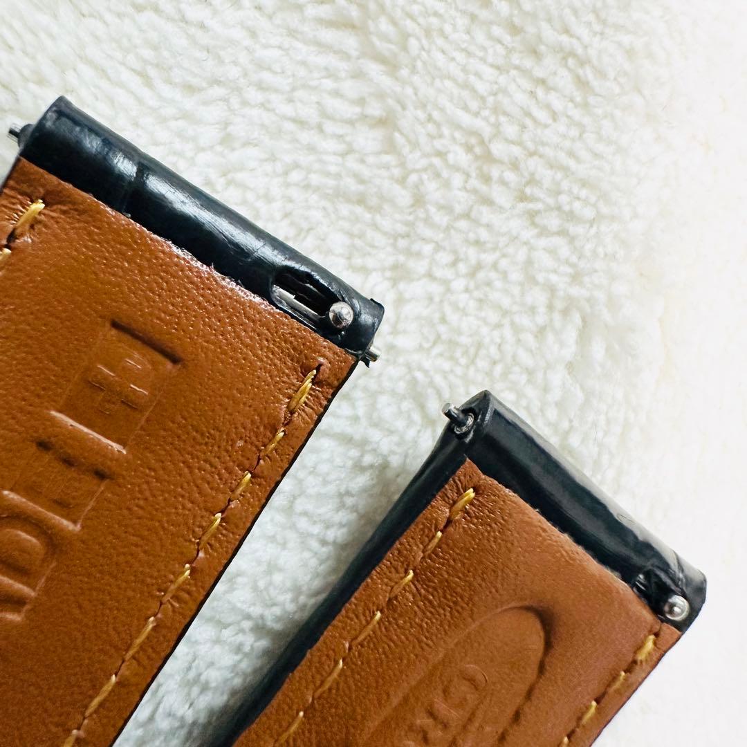 3032#20mm-18mmブラック★本物クロコダイルベルト★スイス製