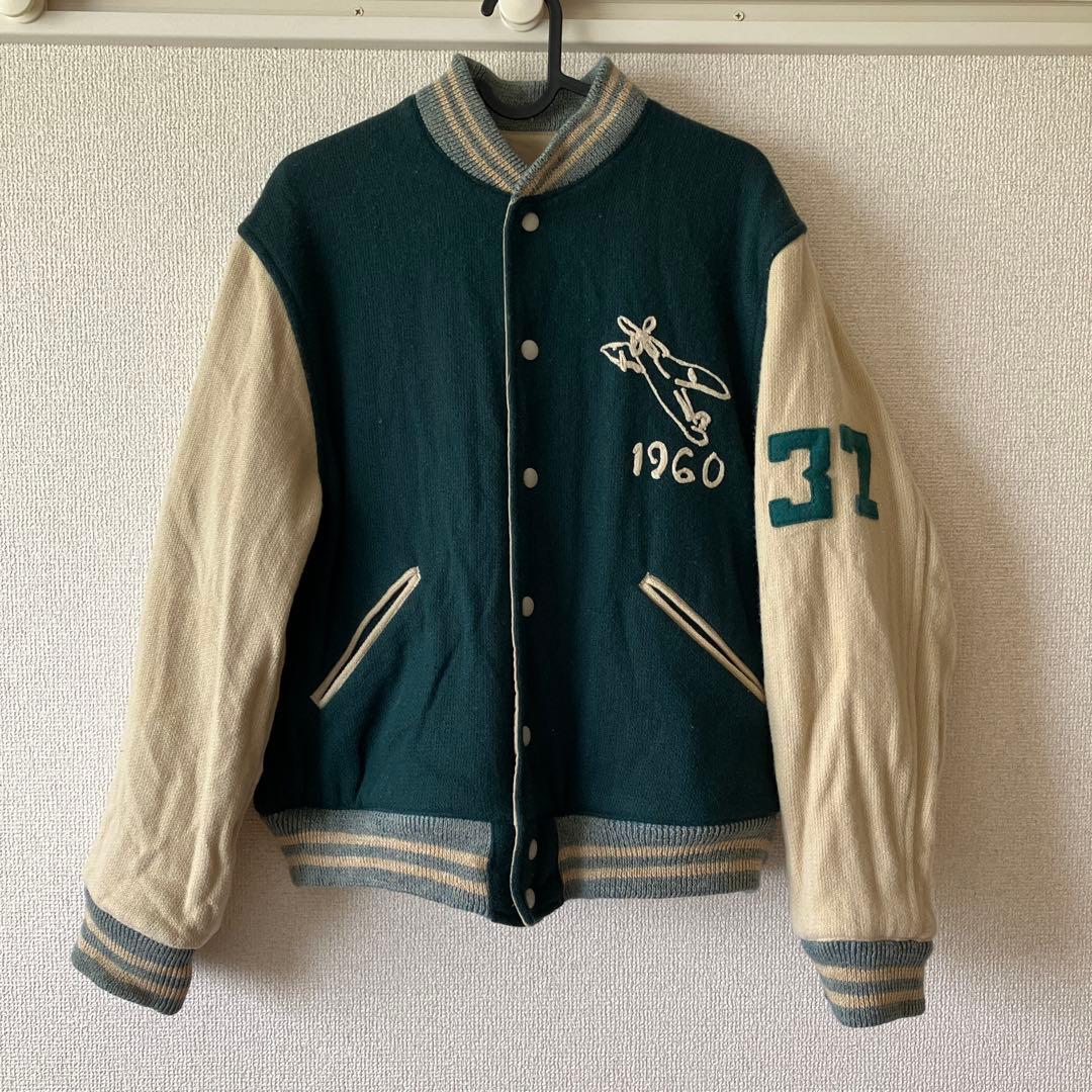 45rpm スタジャン飛行機　リバーシブル　グリーン/ベージュ