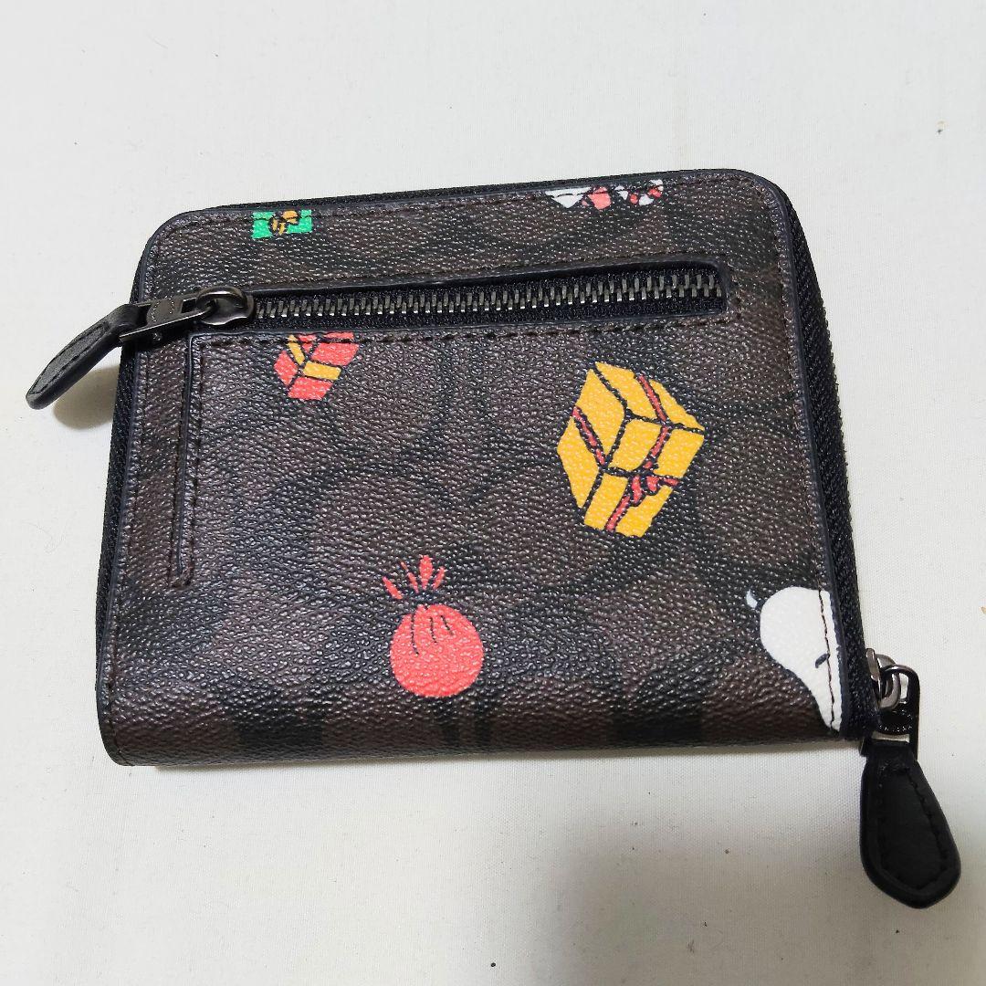 美品 COACH コーチ 二つ折りミニ財布 シグネチャー スヌーピー
