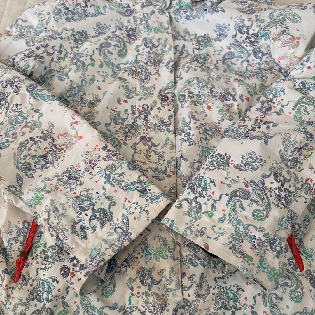 ROXY スノーボードウェア 上S 下9白系ペイズリー柄ジャケット×ピンクパンツ