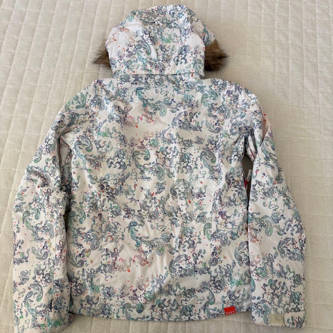 ROXY スノーボードウェア 上S 下9白系ペイズリー柄ジャケット×ピンクパンツ