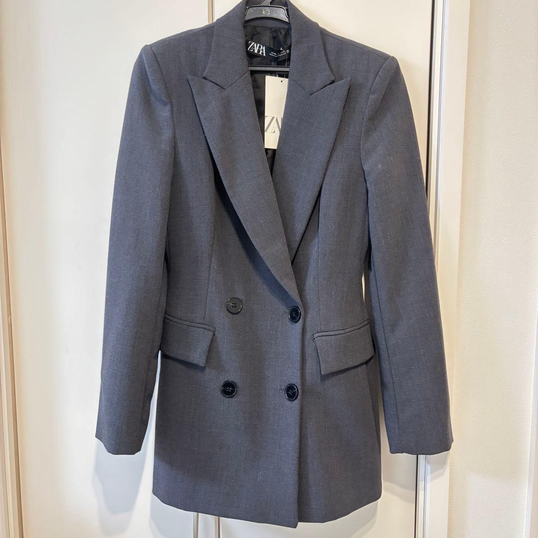 ZARA ダブルブレストブレザー　ダブルボタンテーラードジャケット　グレー