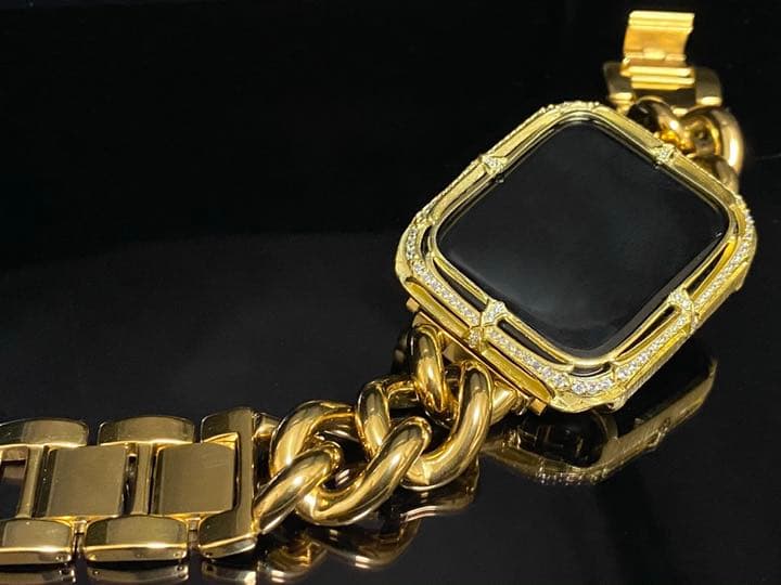 アップルウォッチ用カスタムベゼルダイヤカバーベルトセット　シルバー925刻印あり