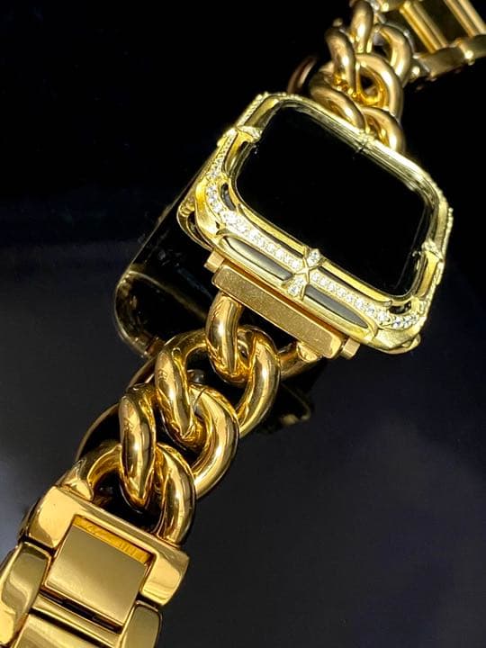 アップルウォッチ用カスタムベゼルダイヤカバーベルトセット　シルバー925刻印あり