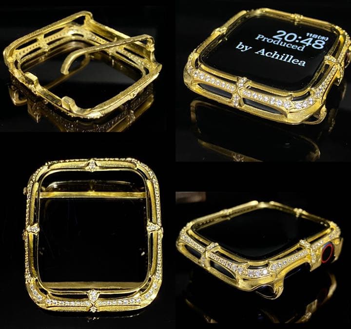 アップルウォッチ用カスタムベゼルダイヤカバーベルトセット　シルバー925刻印あり