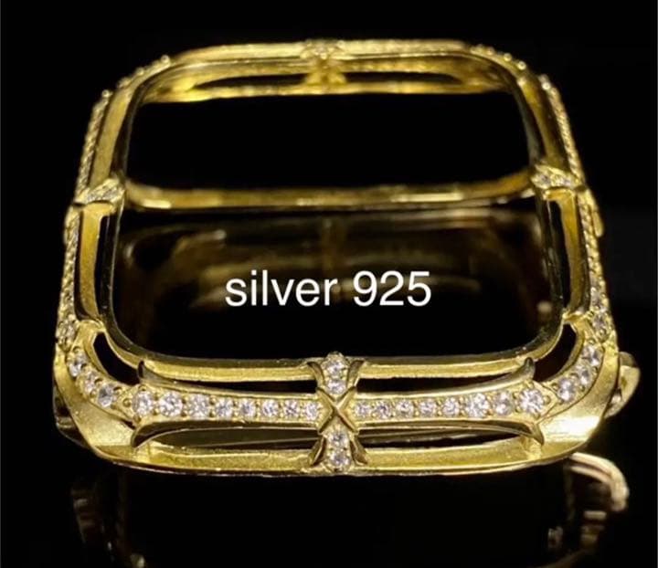 アップルウォッチ用カスタムベゼルダイヤカバーベルトセット　シルバー925刻印あり