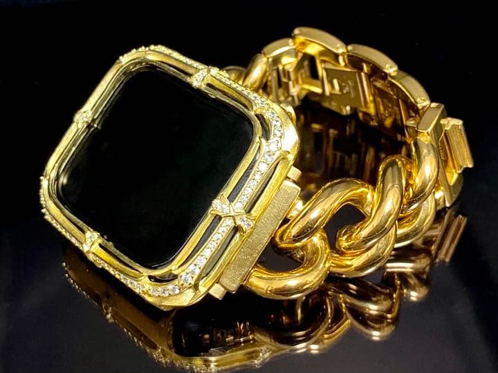 アップルウォッチ用カスタムベゼルダイヤカバーベルトセット　シルバー925刻印あり