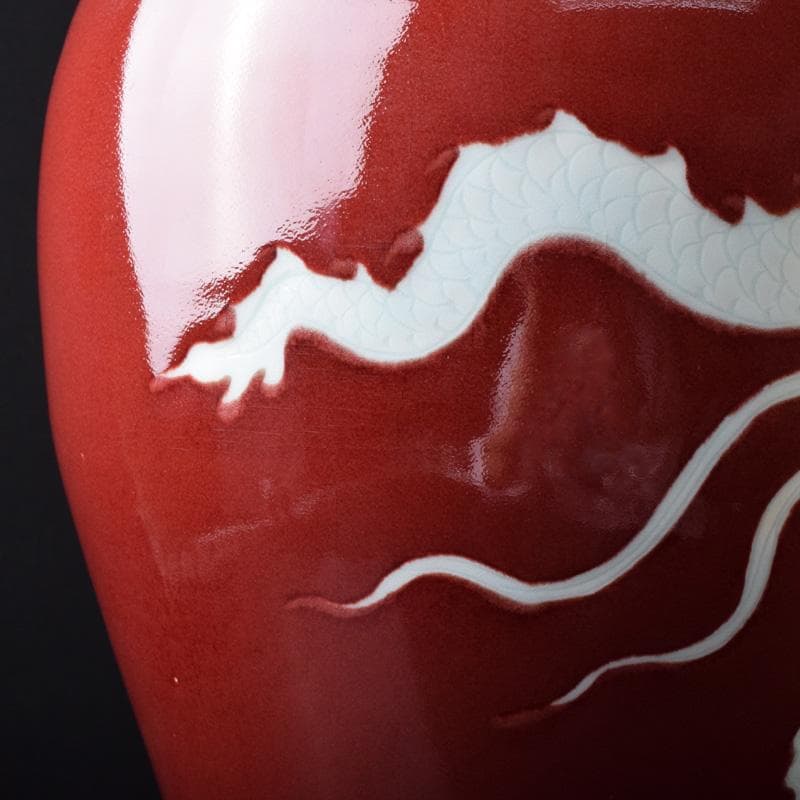 中国　缸豆紅釉　龍文瓶　梅瓶　M　7313A