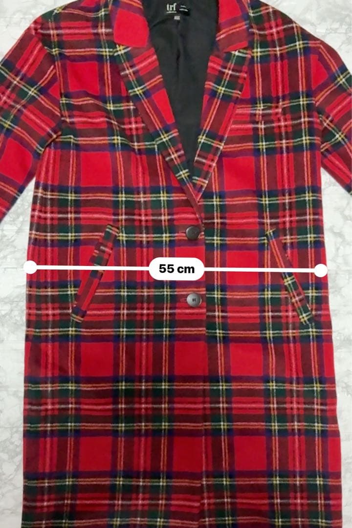 ZARA TRF タータンチェック柄 ロングコート　　チェスターコートS〜M赤