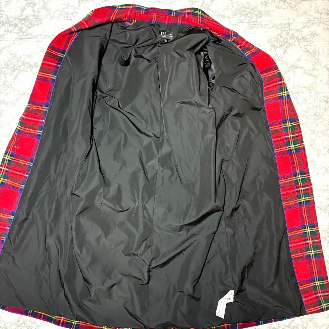 ZARA TRF タータンチェック柄 ロングコート　　チェスターコートS〜M赤