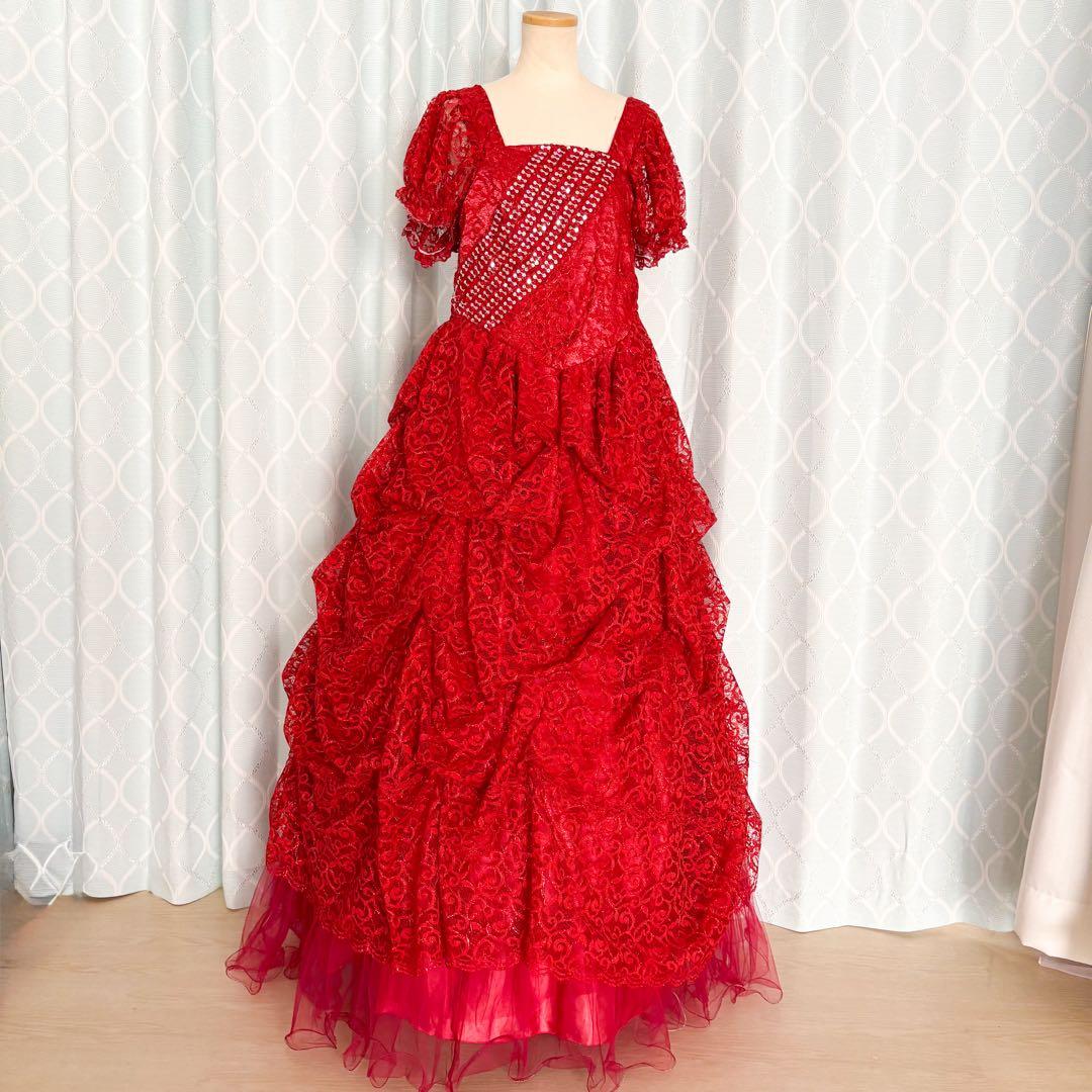 【大きいサイズ】カラオケ衣装 ステージドレス レース仕立てのワインカラードレス