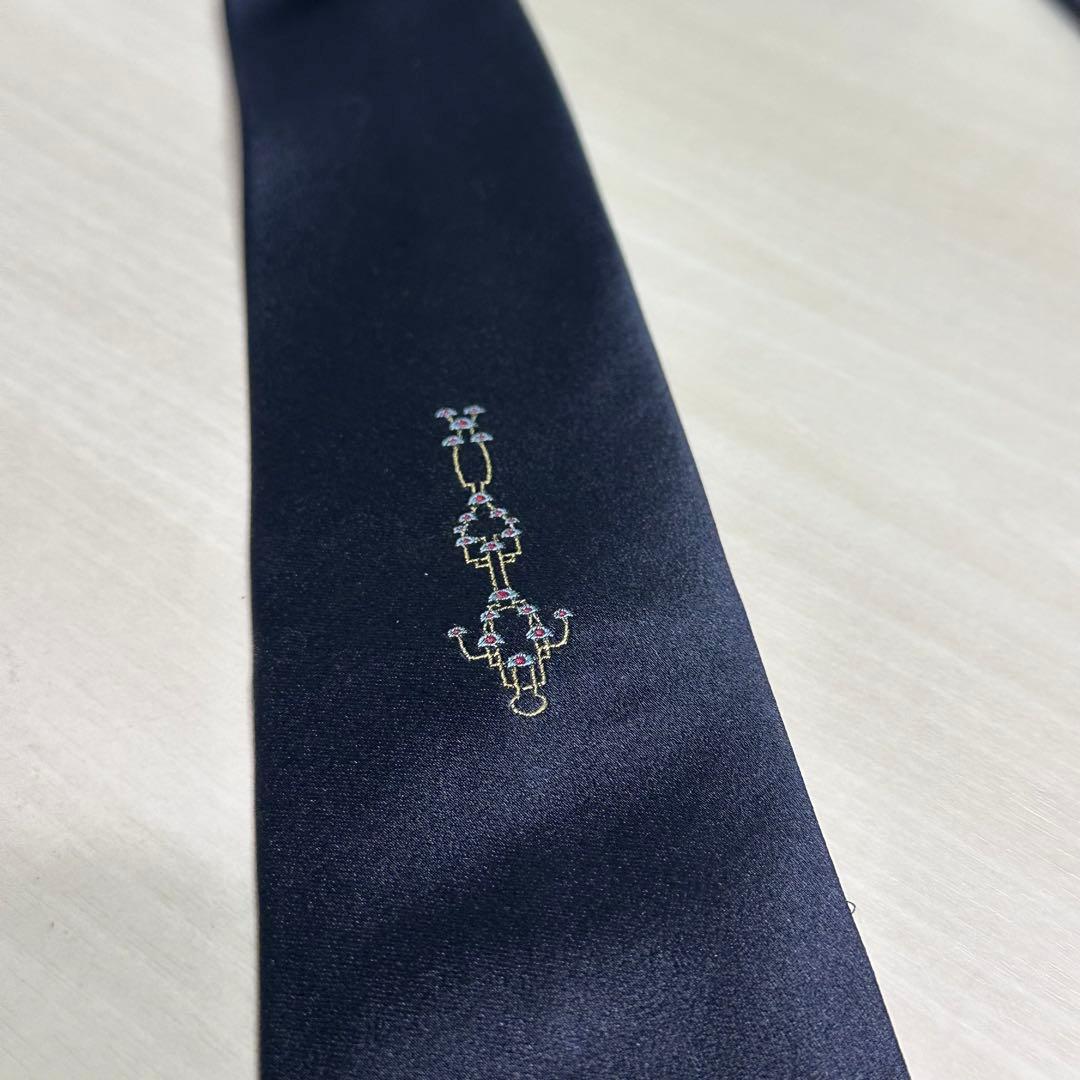 美品☆ドミニクフランス☆ネクタイ☆ネイビー☆スリークラウン☆定価6万円☆500