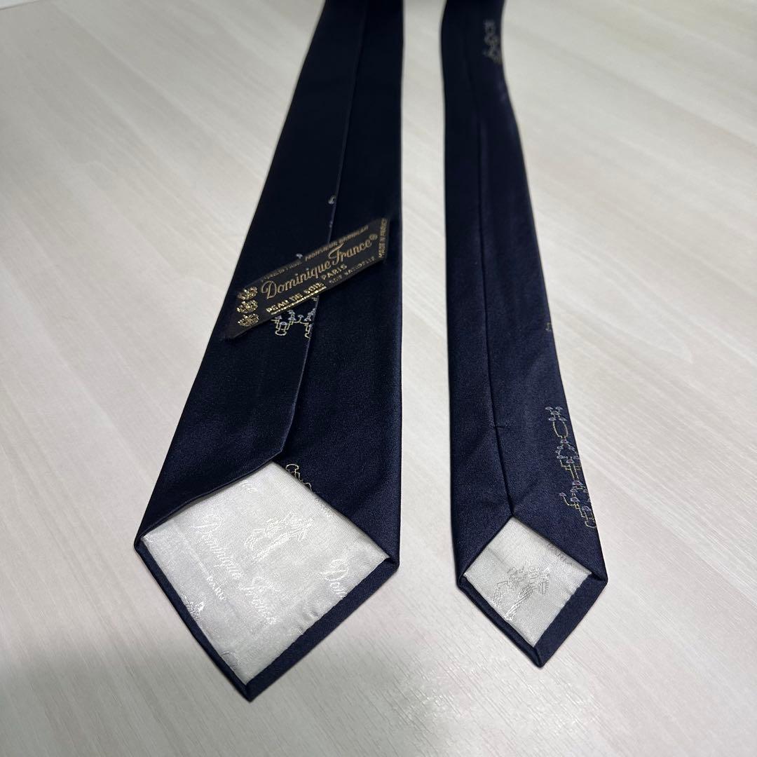 美品☆ドミニクフランス☆ネクタイ☆ネイビー☆スリークラウン☆定価6万円☆500