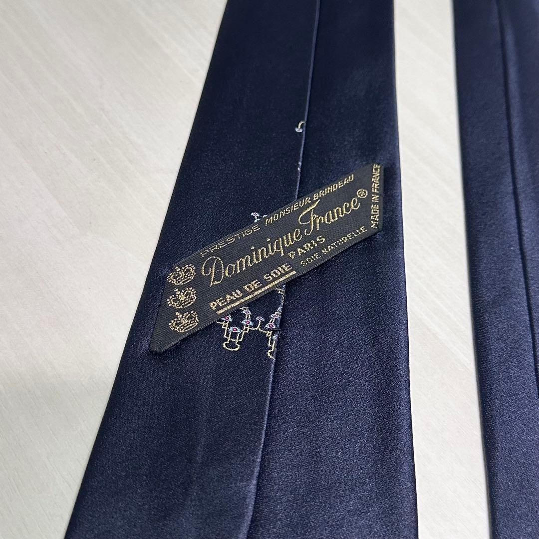 美品☆ドミニクフランス☆ネクタイ☆ネイビー☆スリークラウン☆定価6万円☆500