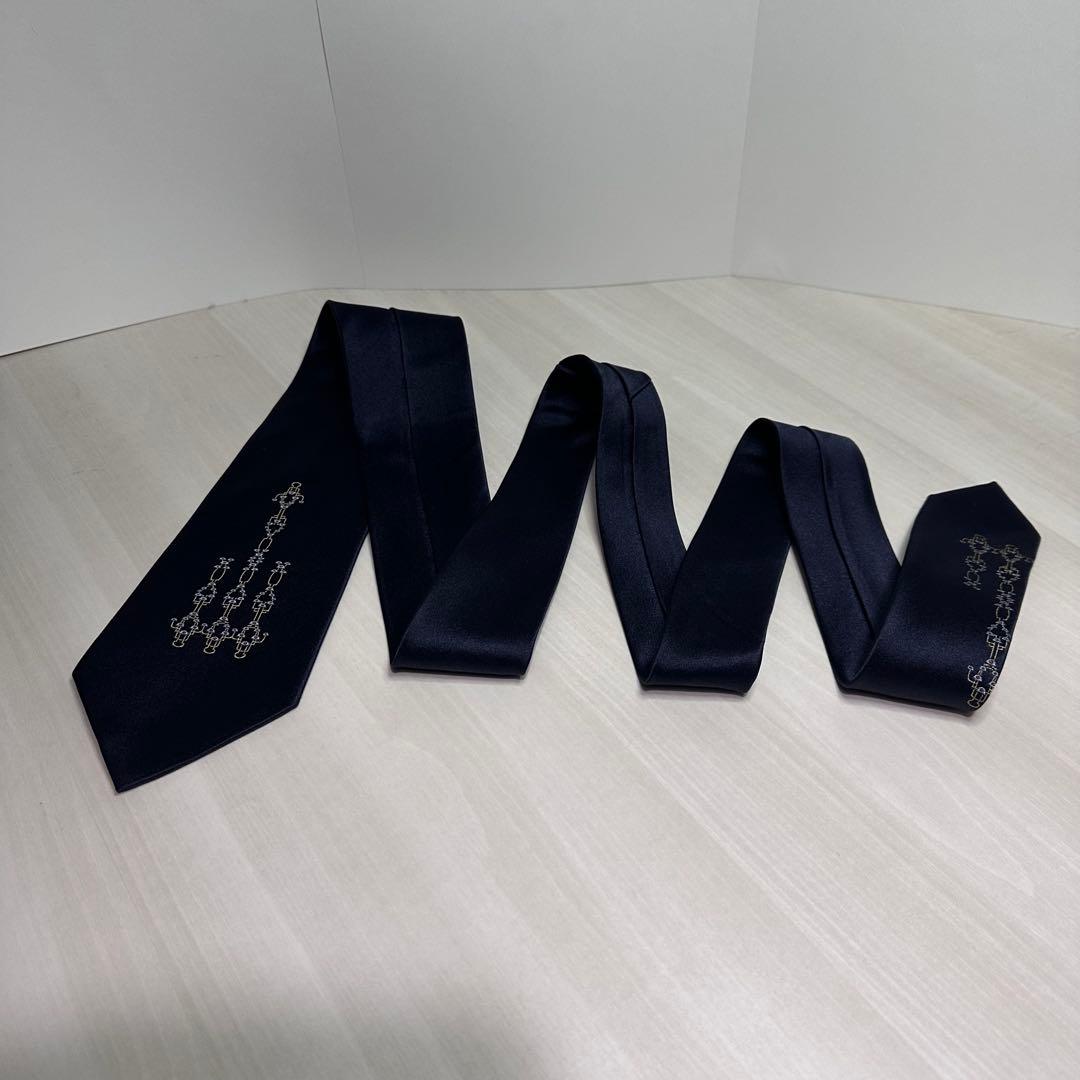 美品☆ドミニクフランス☆ネクタイ☆ネイビー☆スリークラウン☆定価6万円☆500