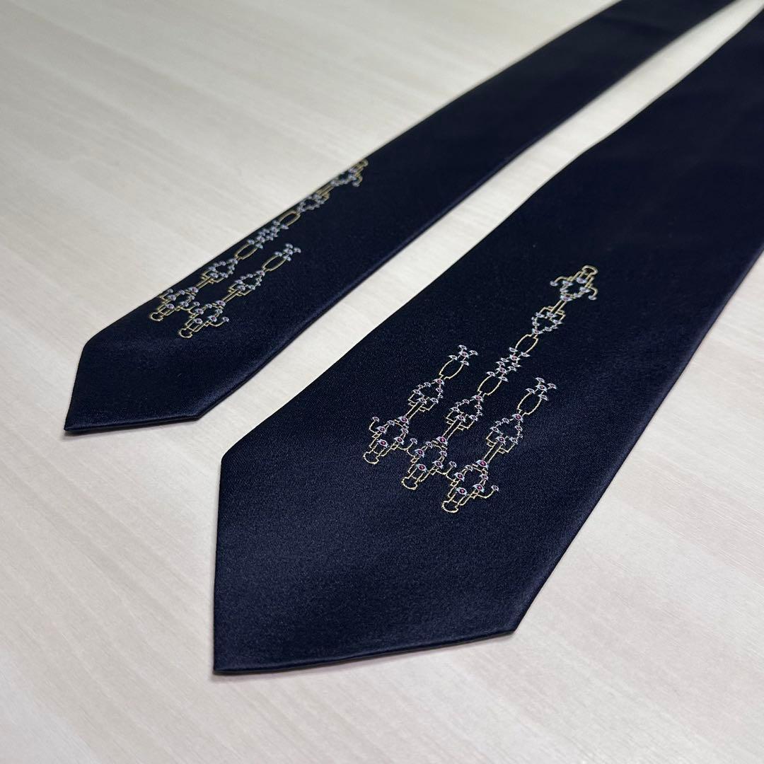 美品☆ドミニクフランス☆ネクタイ☆ネイビー☆スリークラウン☆定価6万円☆500