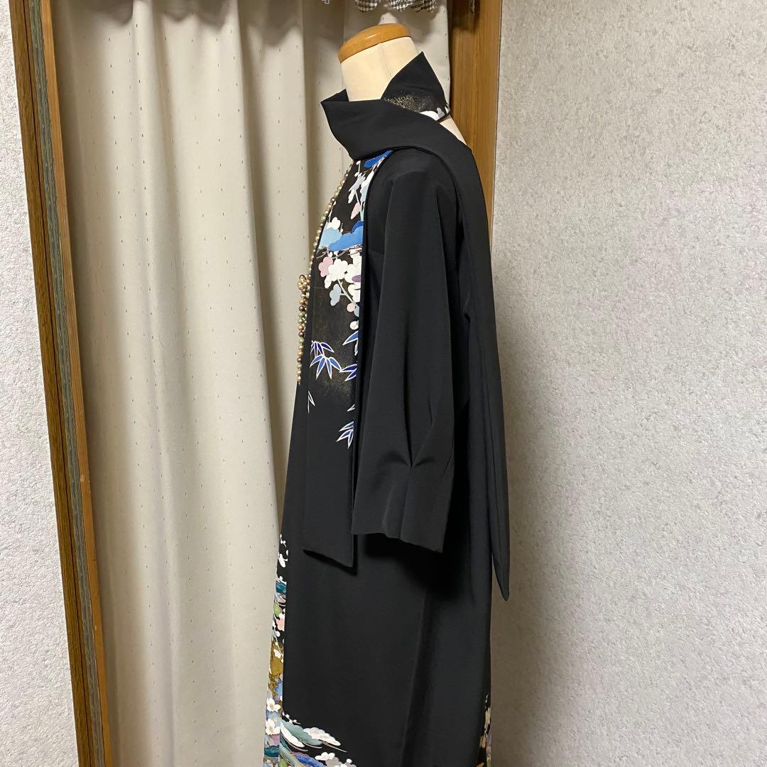 《LL 118cm》黒留袖リメイク 京友禅 七分袖ワンピース
