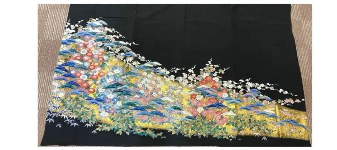 《LL 118cm》黒留袖リメイク 京友禅 七分袖ワンピース