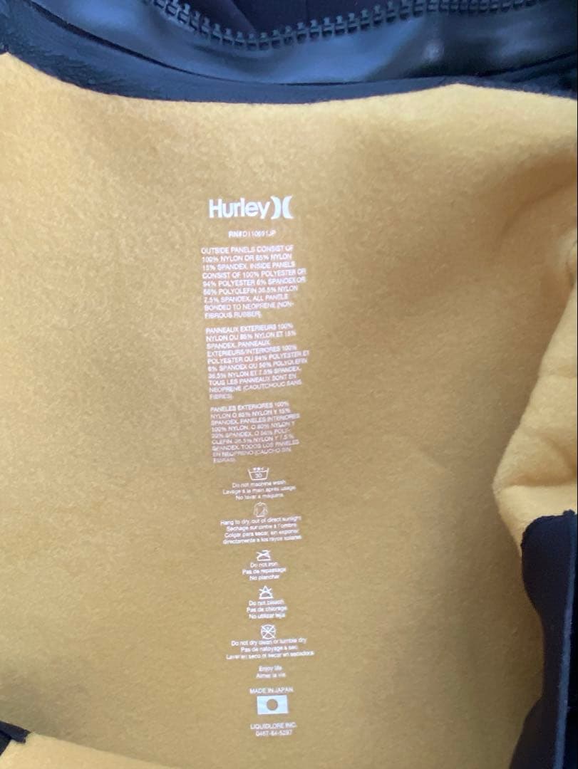 Hurley 特注 オーダー フルスーツ ウェットスーツ 裏起毛 美品 使用2回