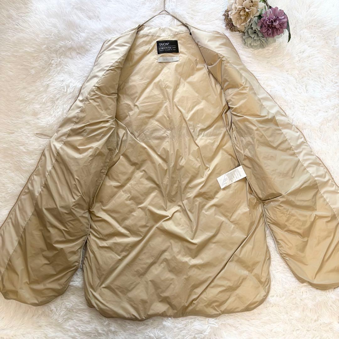 美品【TAION×UNFILO 】キルティングダウン ジレ ロングベストベージュ