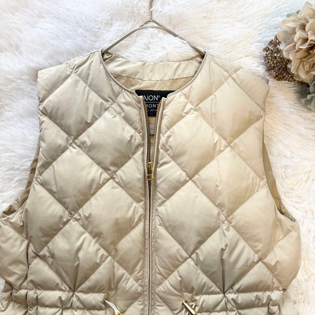 美品【TAION×UNFILO 】キルティングダウン ジレ ロングベストベージュ