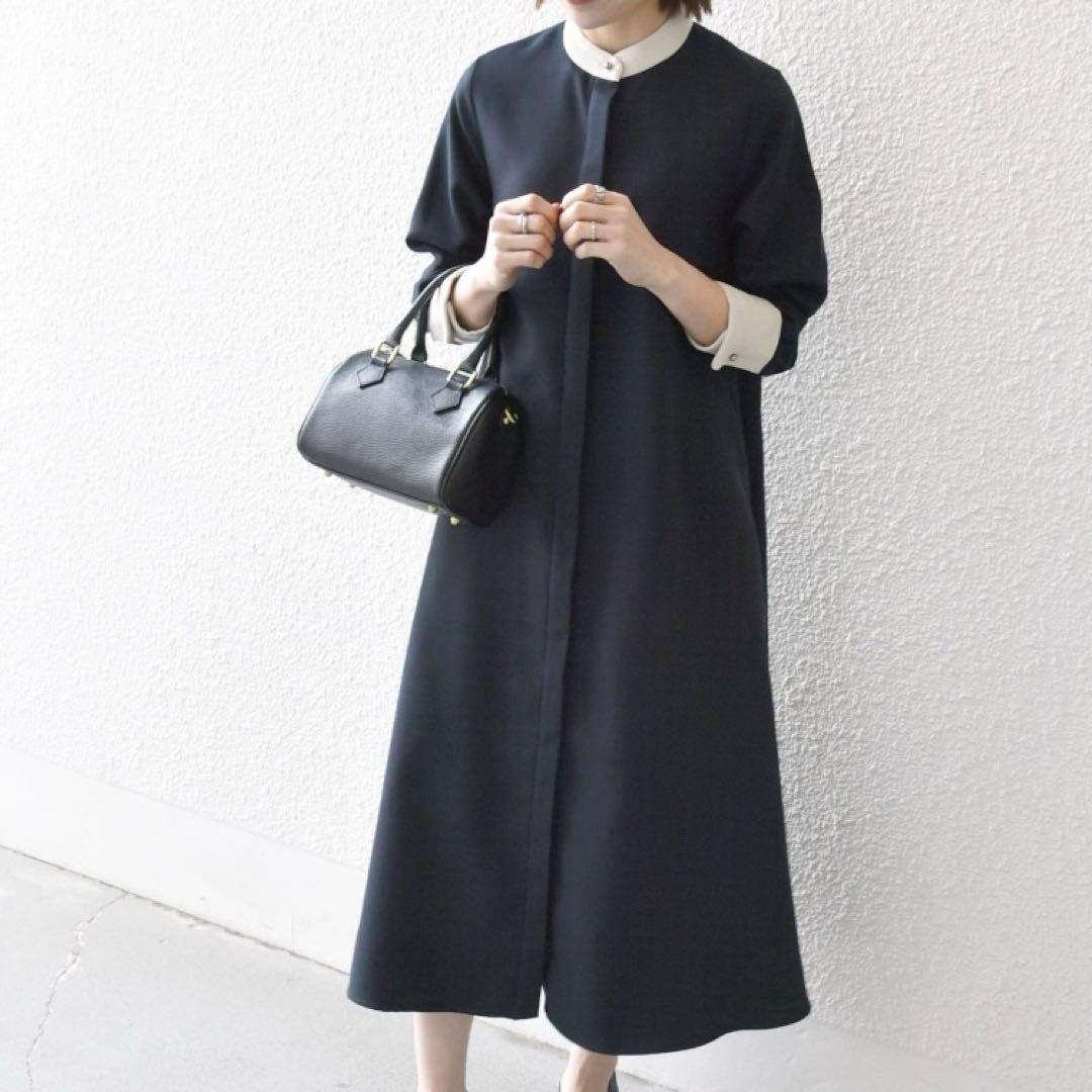 ☆SHIPS any ダブルクロス Aライン シャツワンピース ネイビー☆F