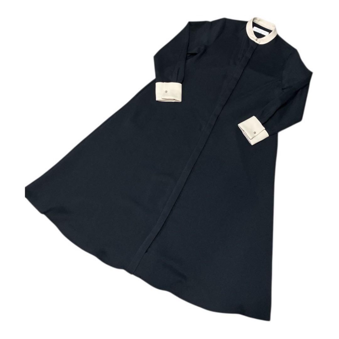 ☆SHIPS any ダブルクロス Aライン シャツワンピース ネイビー☆F