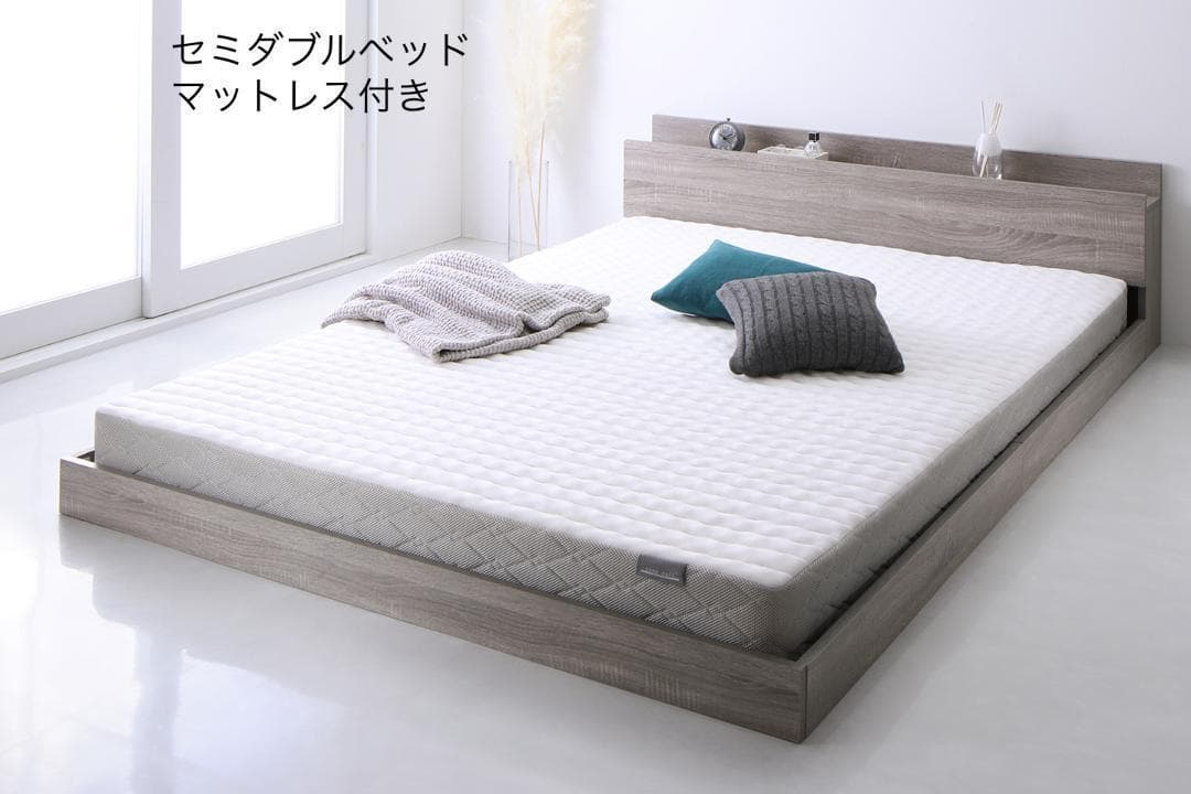 【ケーちゃん】セミダブルベッド マットレス付 棚 コンセント付 SG