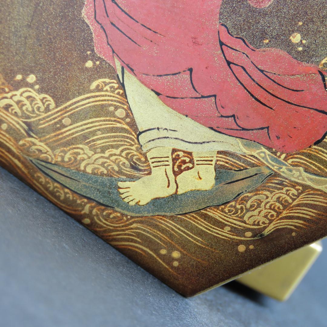 324 時代蒔絵香合 蘆葉達磨大師図 金梨子 江戸時代/煎茶道具