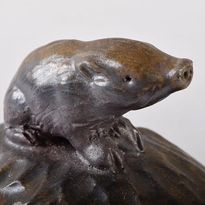 Lukes　茶道具　備前焼　人間国宝　金重陶陽作　猪摘香合　V　R8407