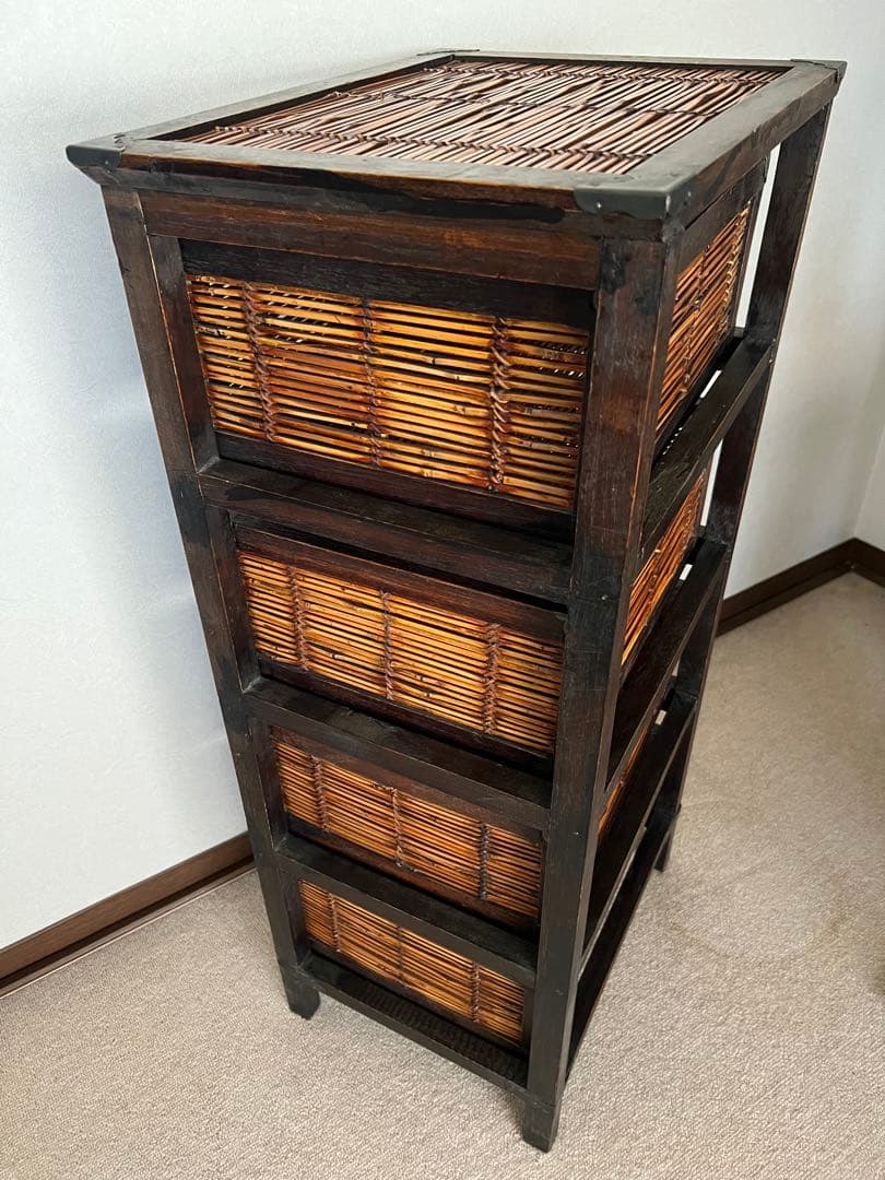 アジアン 竹 木製 チェスト 引き出し4段 ダークブラウン バリ インドネシア