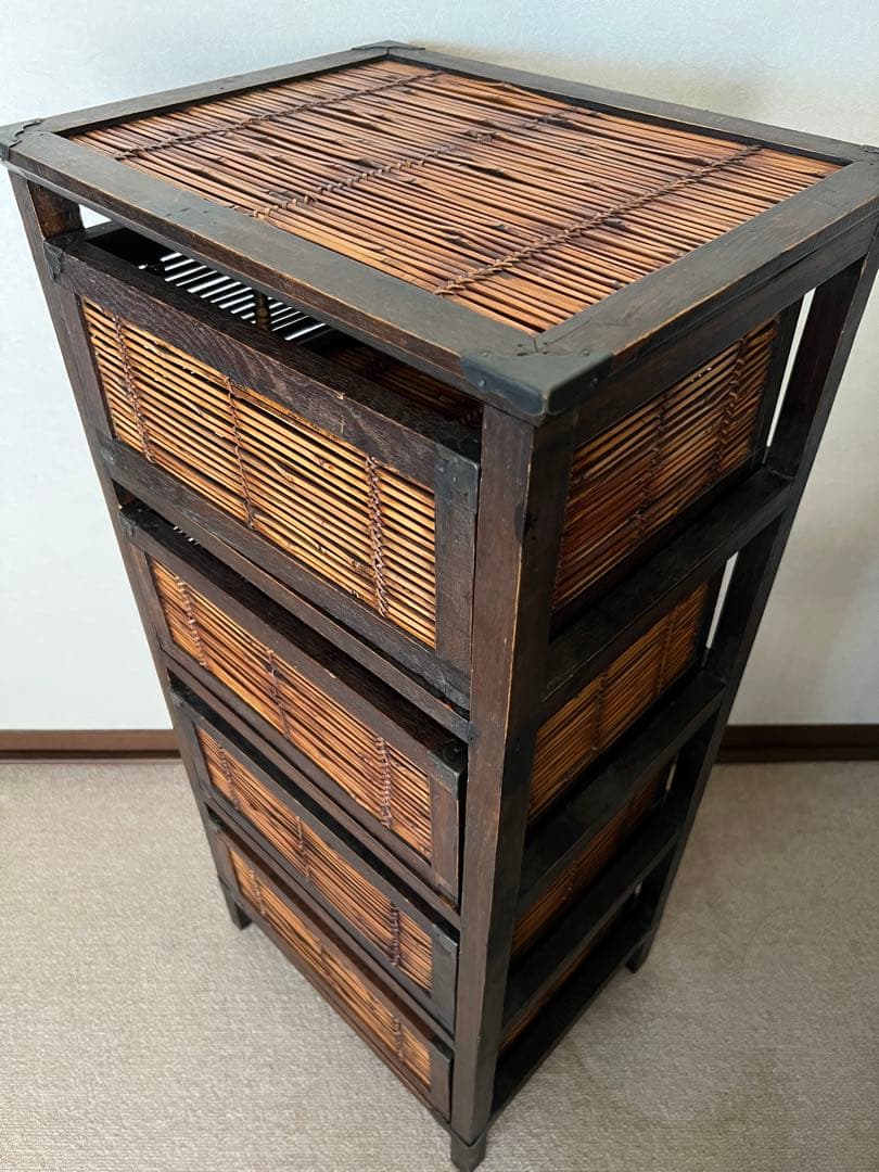 アジアン 竹 木製 チェスト 引き出し4段 ダークブラウン バリ インドネシア